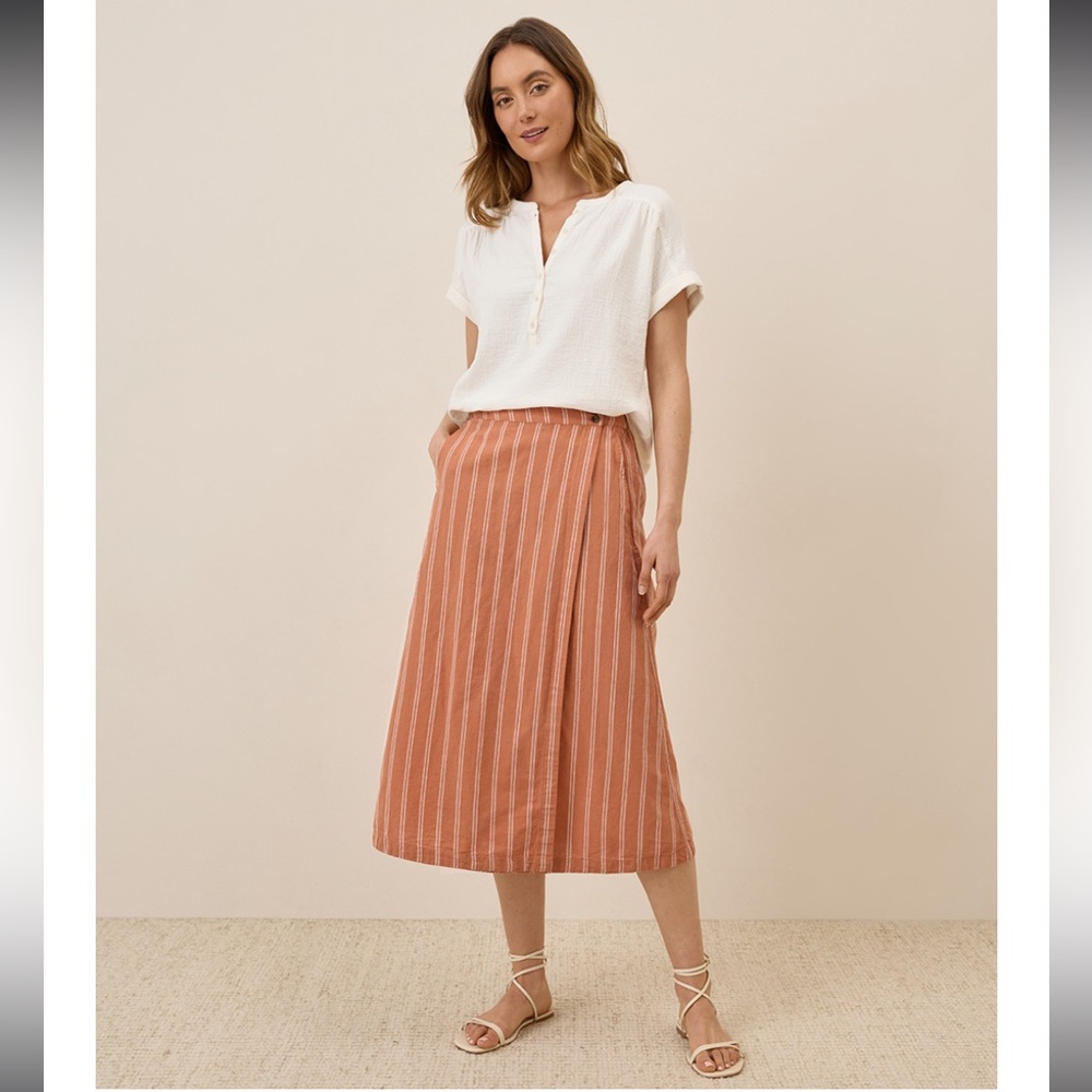 Pact Canopy Linen Blend Wrap Skirt in Hermosa Stripe